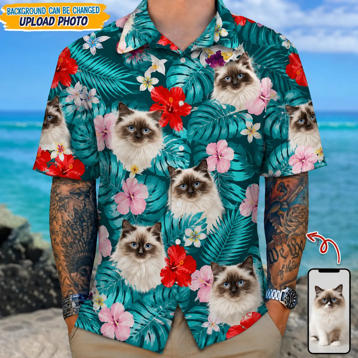 Custom Photo Tropical Cat Hawaiian Shirt