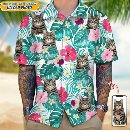 Custom Photo Tropical Cat Hawaiian Shirt