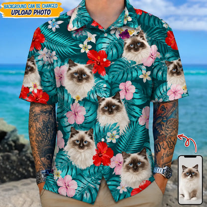Custom Photo Tropical Cat Hawaiian Shirt